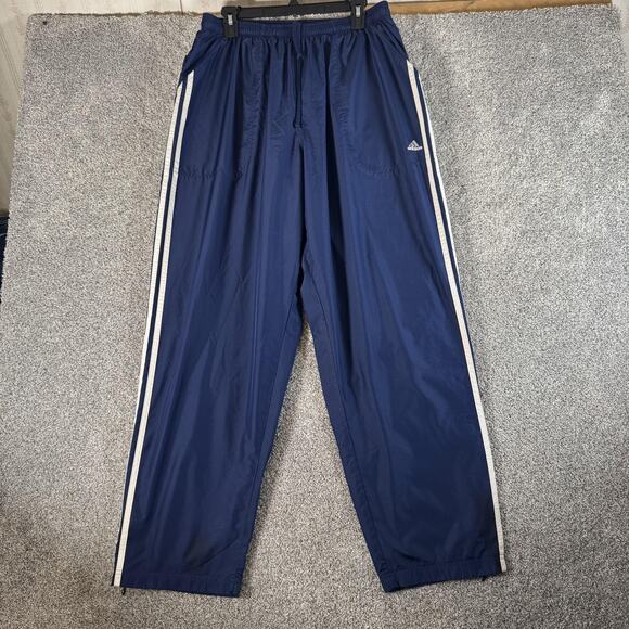 Vintage Adidas Track Pants Mens 32x30 Navy Blue 3 Stripes Zip Ankle Warm Up 00s - Picture 1 of 16